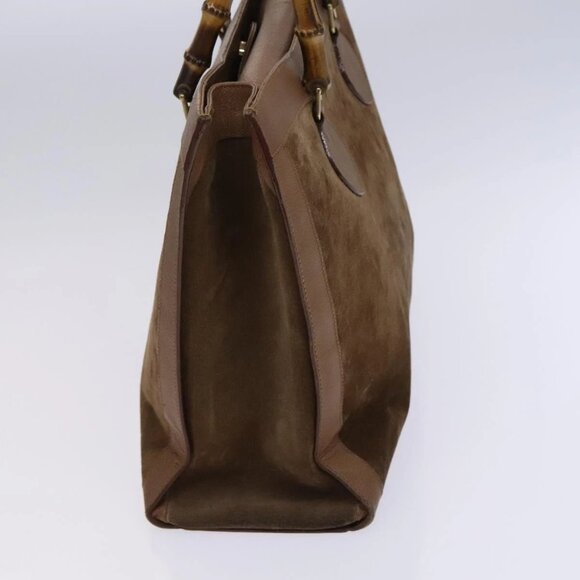 GUCCI Bamboo Hand Bag Suede Brown Gold Auth - Picture 3 of 15
